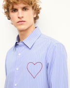 Camicia Maniche Lunghe Cuore Ricamato - Azzurro Rigato - Uomo