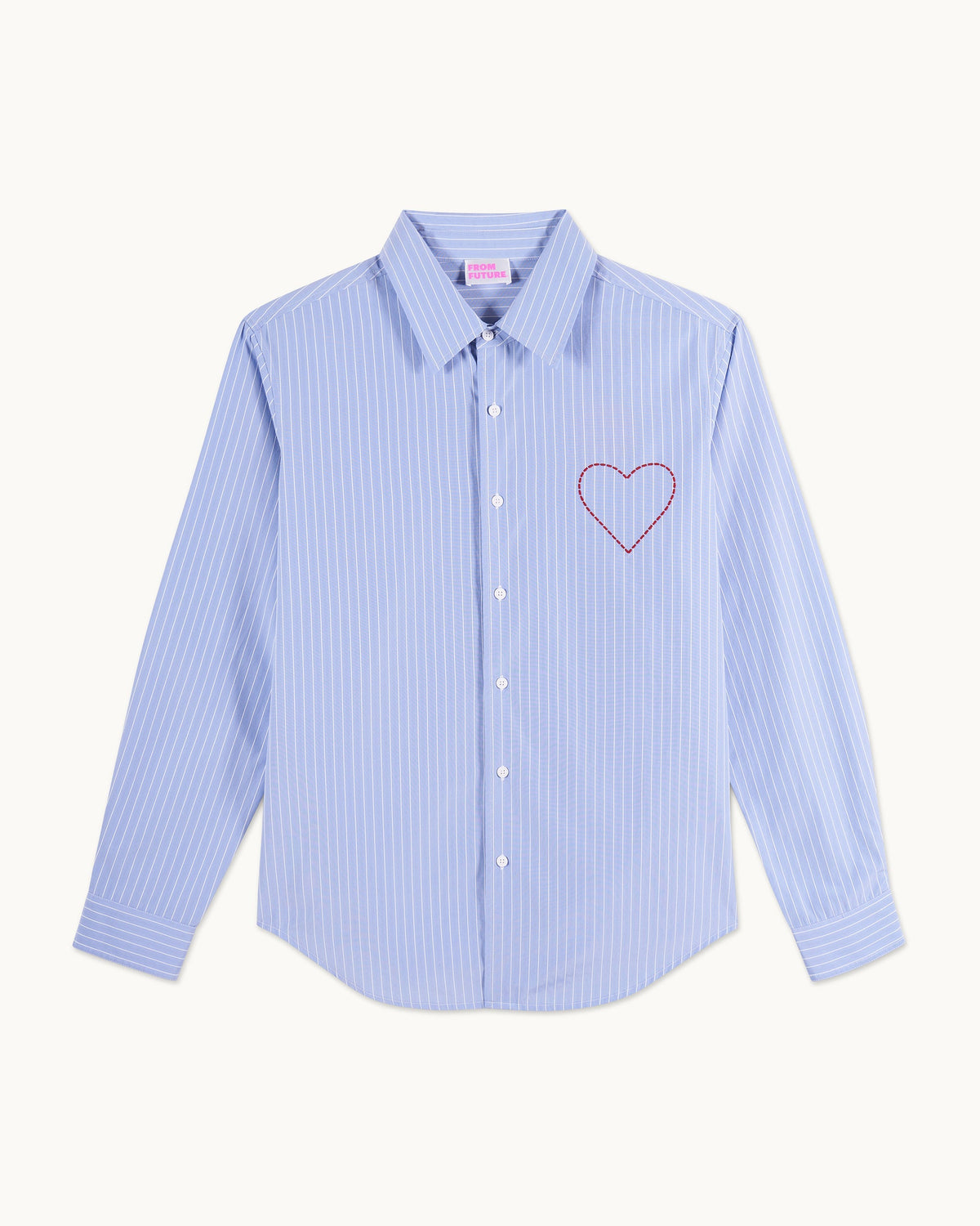 Camicia Maniche Lunghe Cuore Ricamato - Azzurro Rigato - Uomo