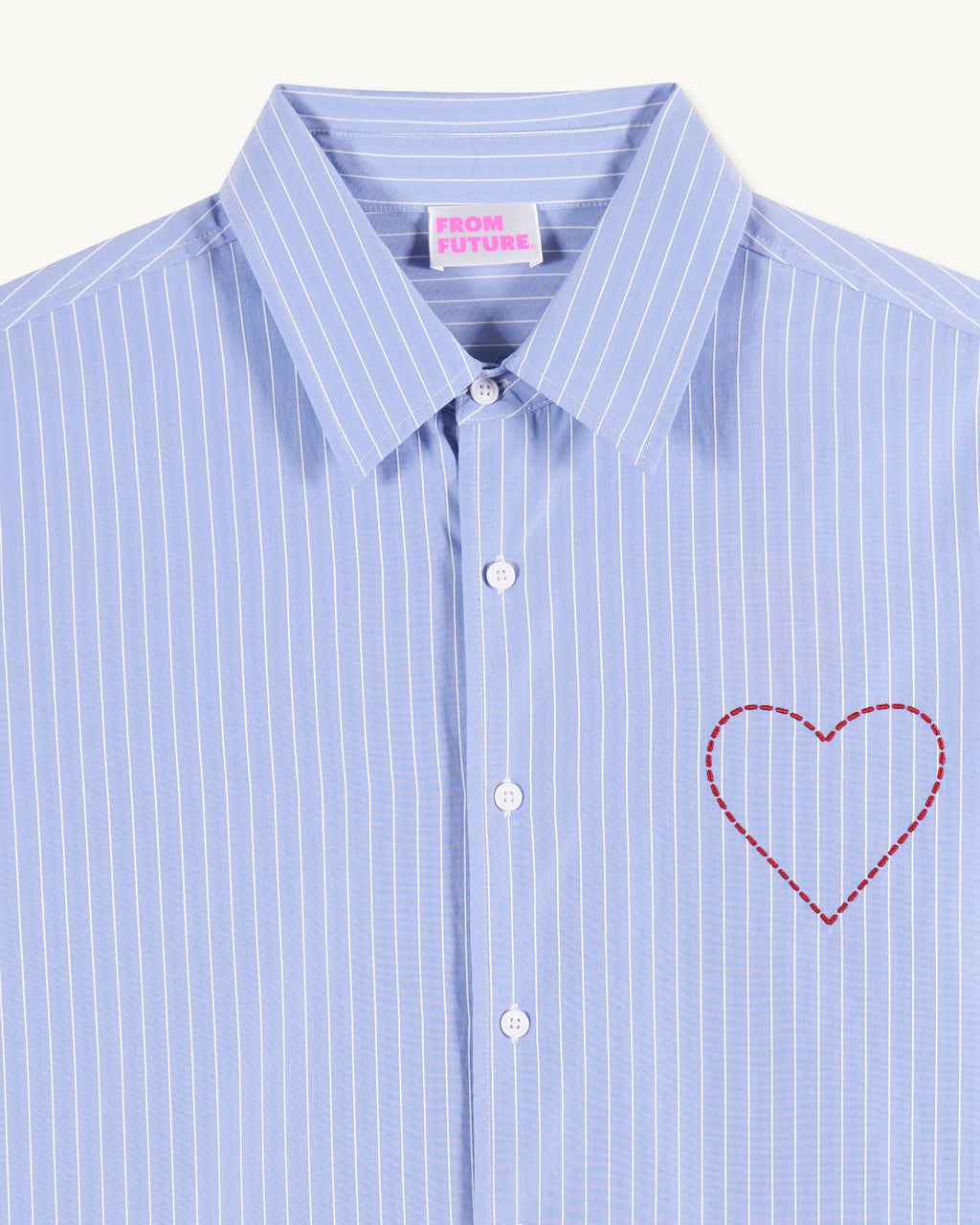 Camicia Maniche Lunghe Cuore Ricamato - Azzurro Rigato - Uomo