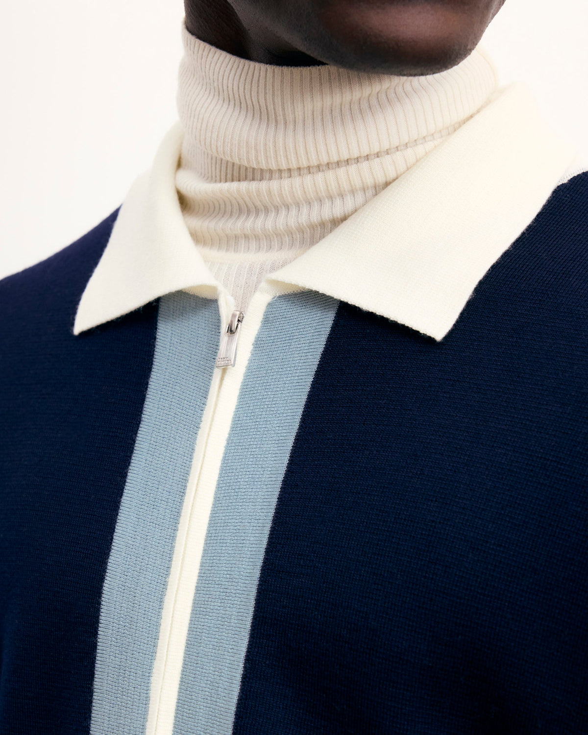 Long Cardigan with Tricolour Stripes - Navy - Men