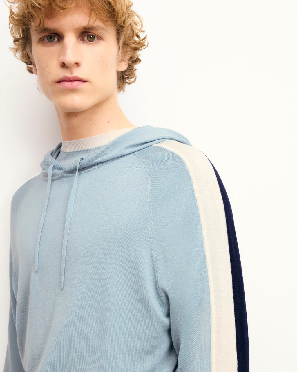 Pull Hoodie Bandes Tricolores Aux Manches - Grey Blue - Homme