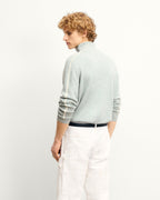 Pull Col Camionneur Bicolore Zippé - Storm Green Mln - Homme