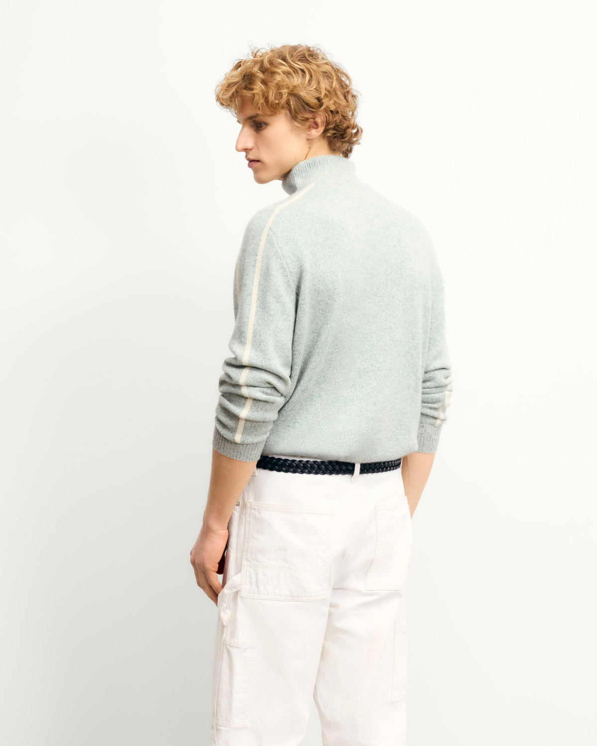 Pull Col Camionneur Bicolore Zippé - Storm Green Mln - Homme