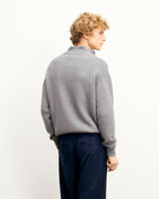 Pull Col Camionneur Zip Contraste - 1500 Gris Chiné Foncé - Homme