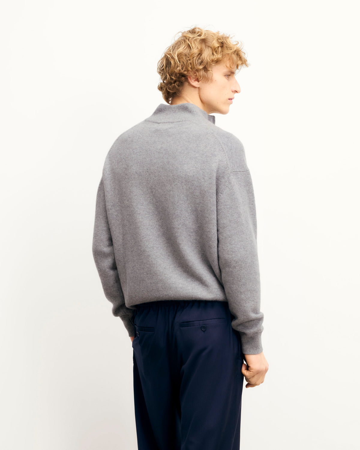 Pull Col Camionneur Zip Contraste - 1500 Gris Chiné Foncé - Homme