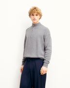 Pull Col Camionneur Zip Contraste - 1500 Gris Chiné Foncé - Homme