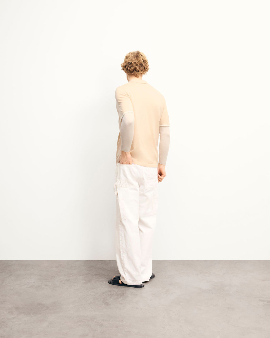 Maglione Collo Polo con Zip - Light Beige - Uomo