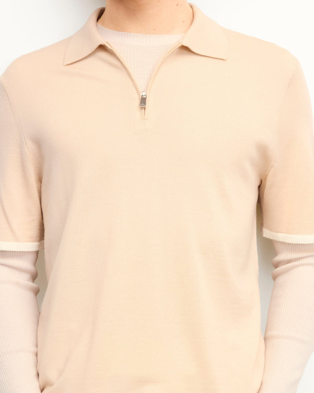 Maglione Collo Polo con Zip - Light Beige - Uomo