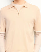Maglione Collo Polo con Zip - Light Beige - Uomo