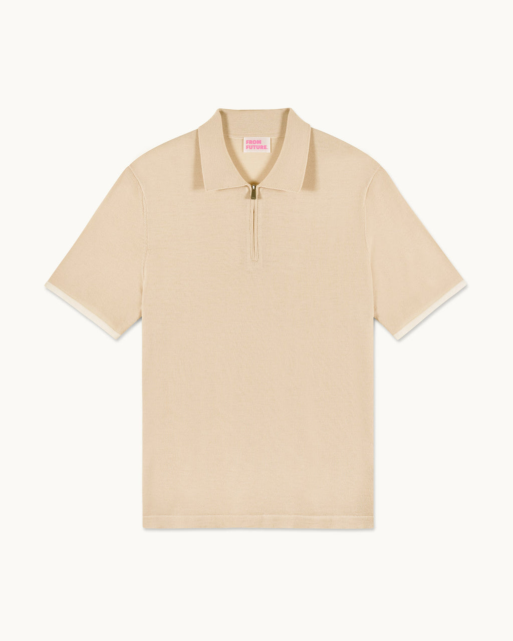 Maglione Collo Polo con Zip - Light Beige - Uomo