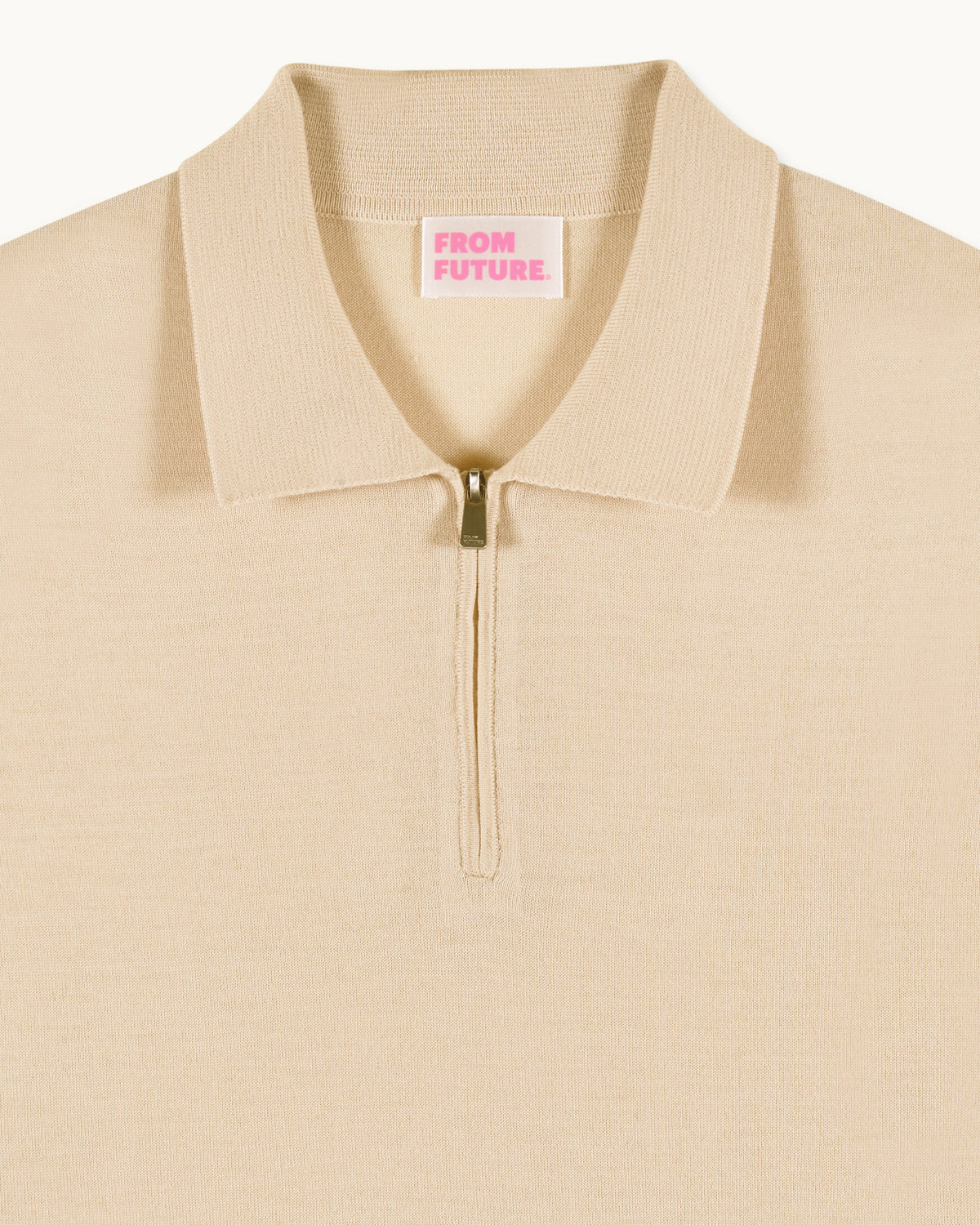 Maglione Collo Polo con Zip - Light Beige - Uomo