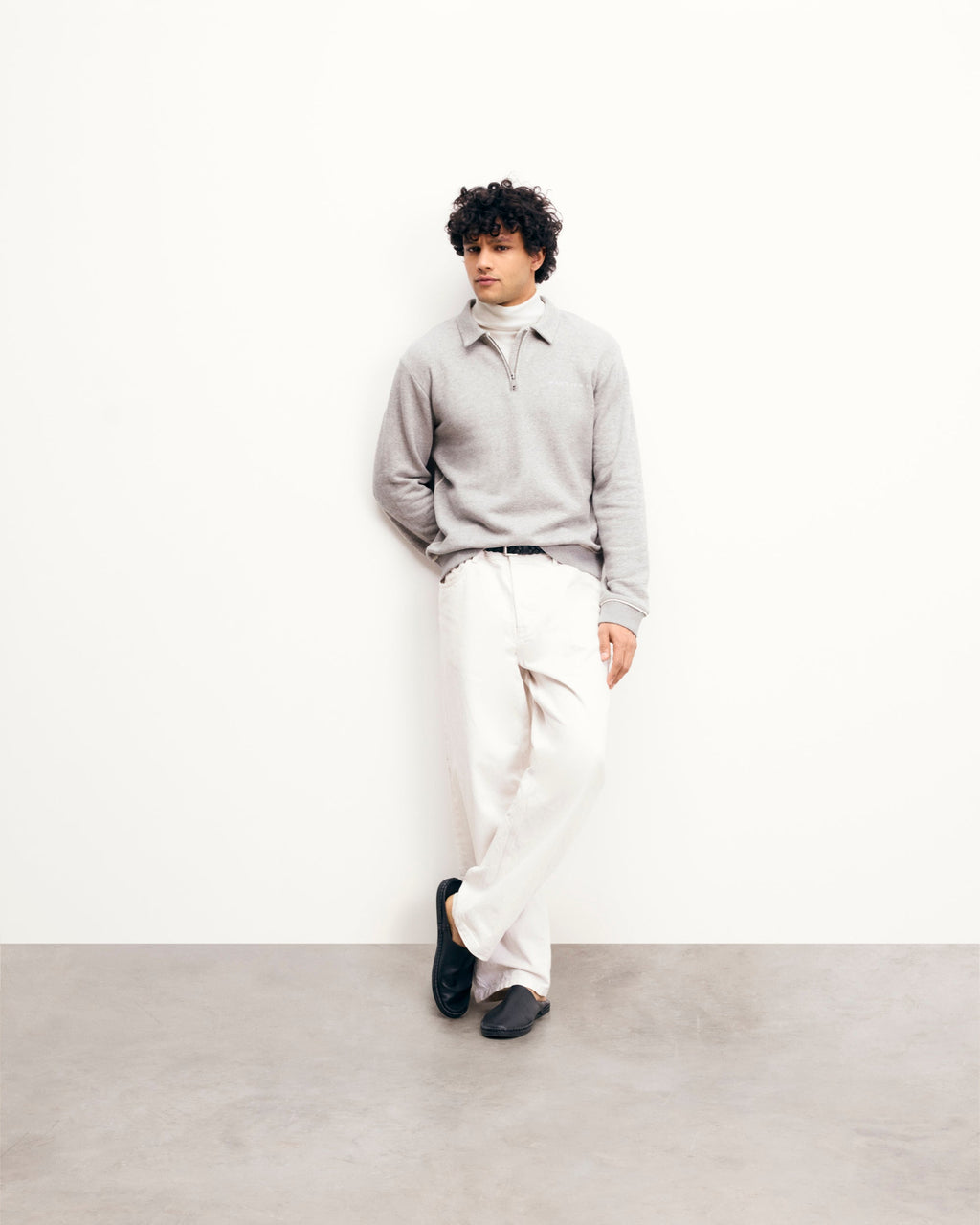 Sweatshirt Col Polo - Gris Chiné Clair - Homme