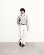 Sweatshirt Col Polo - Gris Chiné Clair - Homme