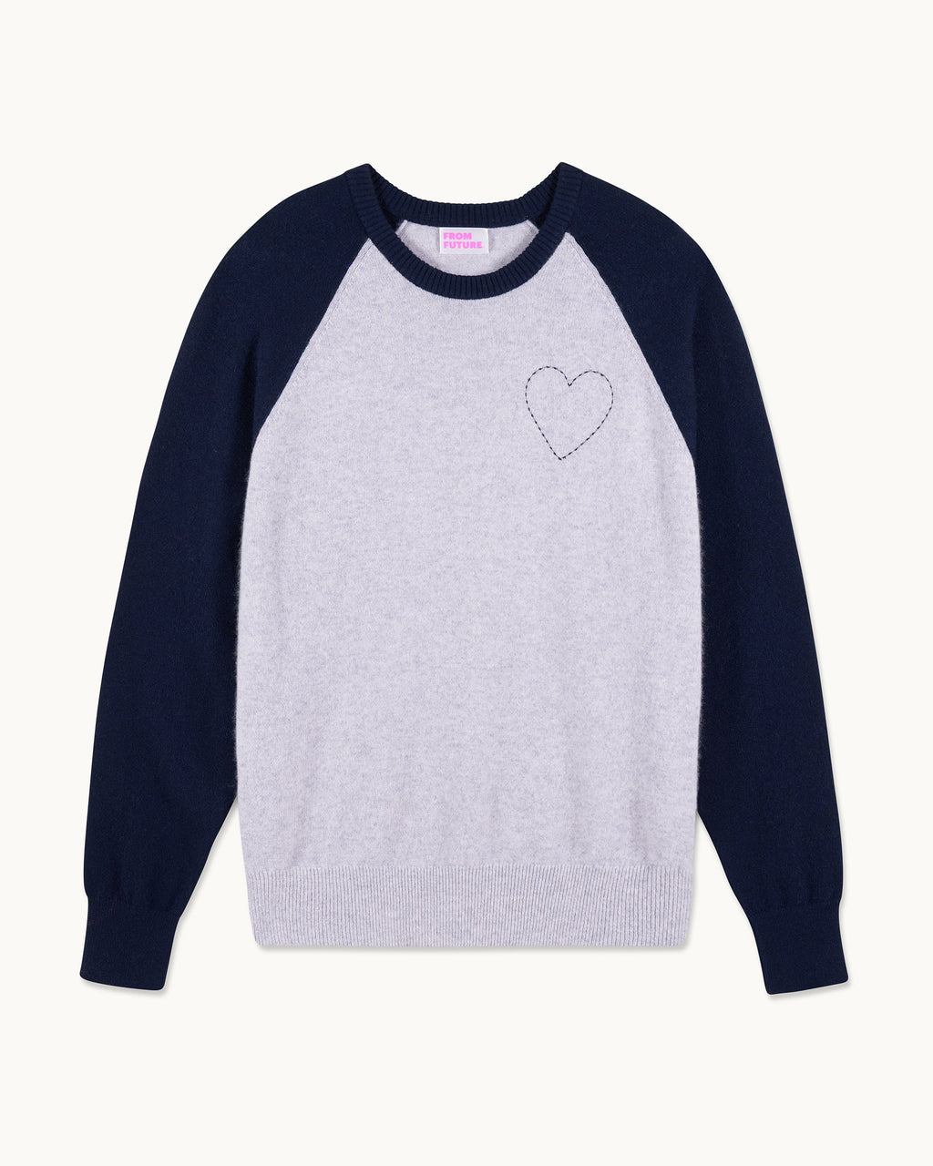 Crew-Neck Embroidered Heart Jumper - 1502 Light Mottled Grey - Men
