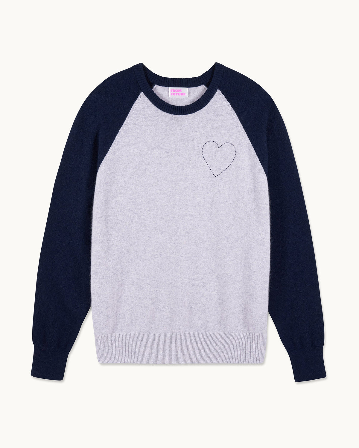 Crew-Neck Embroidered Heart Jumper - 1502 Light Mottled Grey - Men