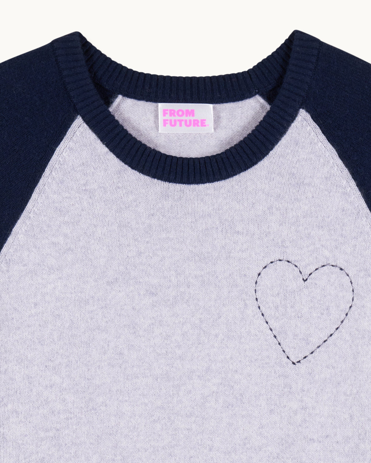 Crew-Neck Embroidered Heart Jumper - 1502 Light Mottled Grey - Men