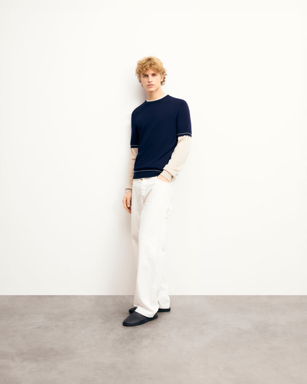 Pull Col Rond Liserés - Navy - Homme
