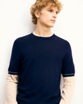 Pull Col Rond Liserés - Navy - Homme