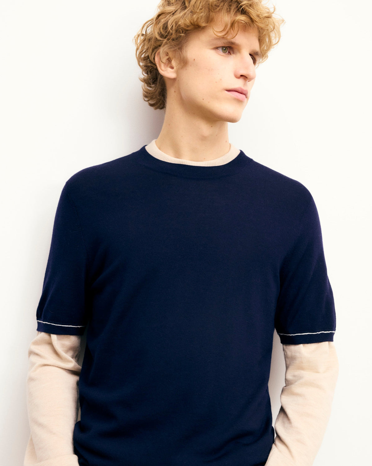 Pull Col Rond Liserés - Navy - Homme
