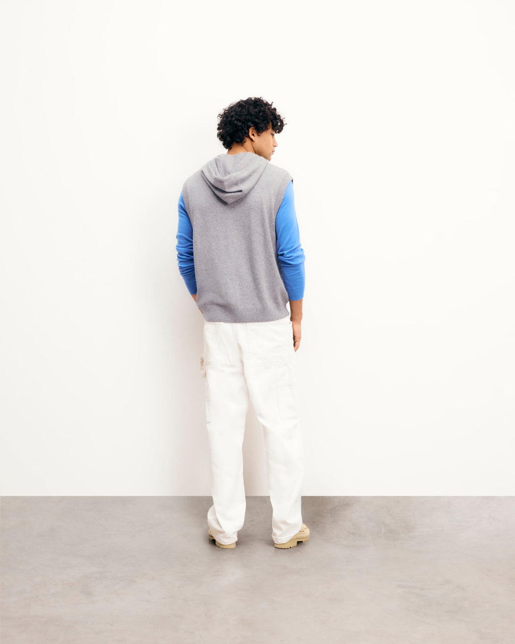 Maglione Smanicato Con Cappuccio - Grigio Melange Scuro - Uomo