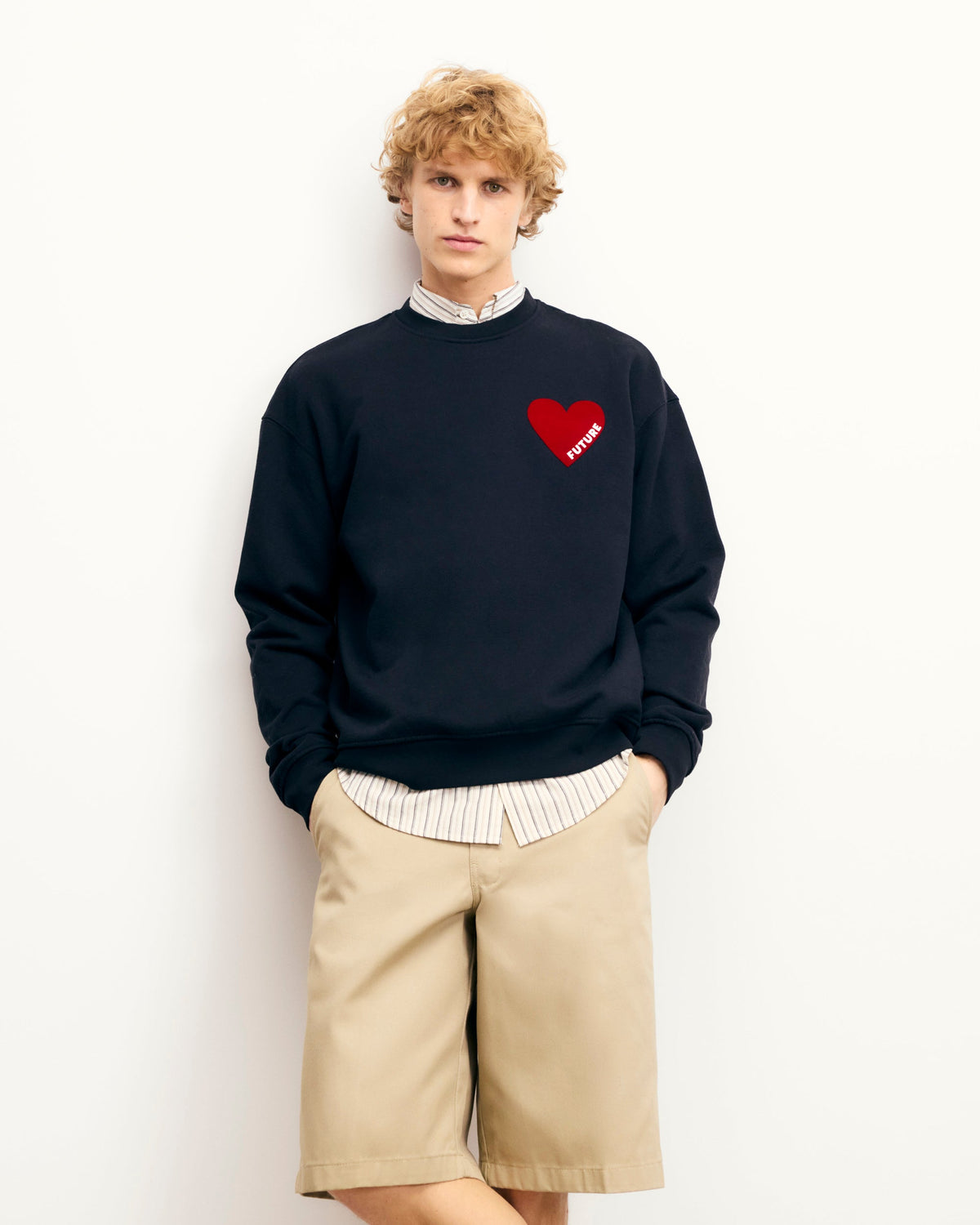 Sudadera de Cuello Redondo con Corazón - Negro - Hombre