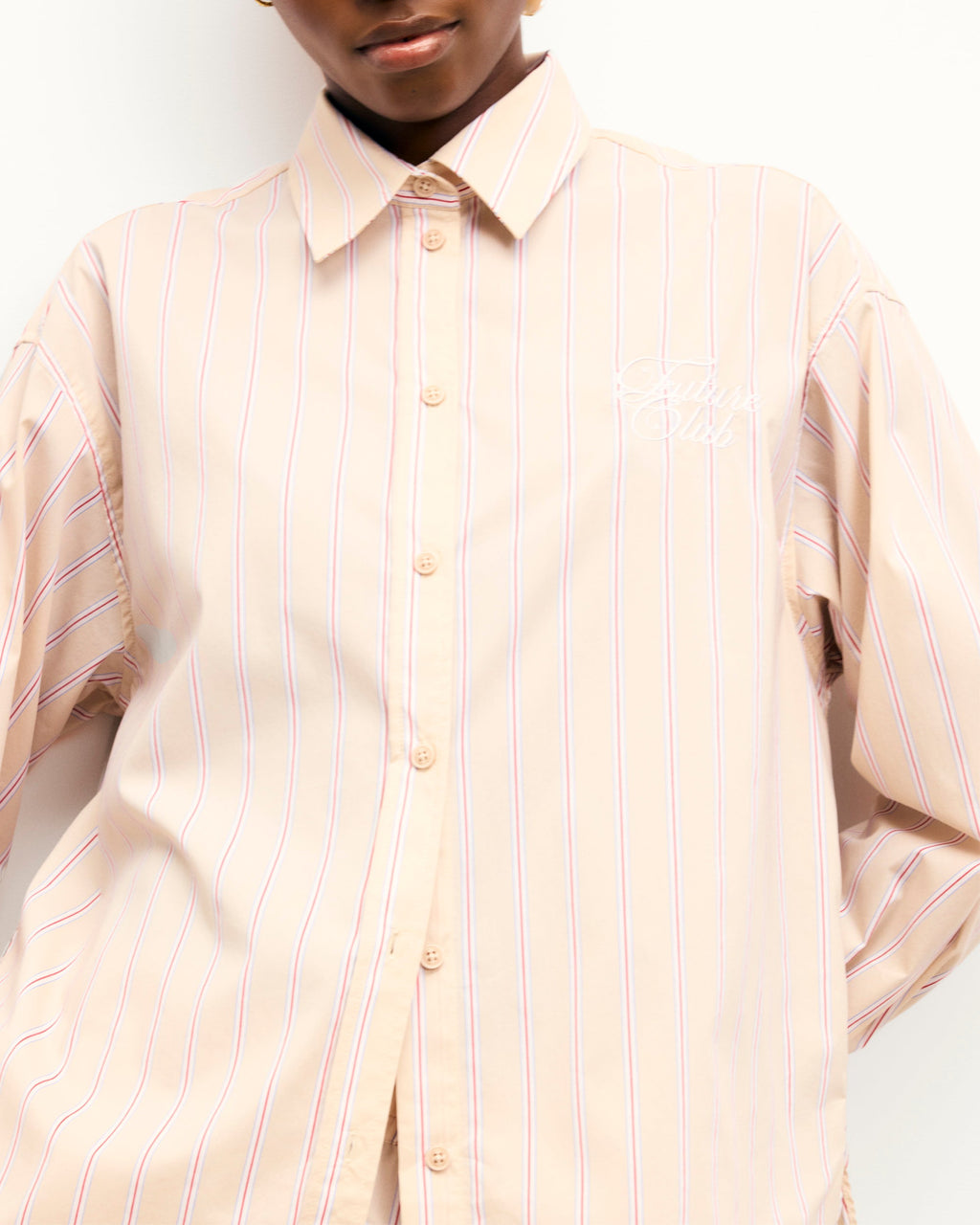 Long-Sleeved Shirt - Beige Stripes - Women