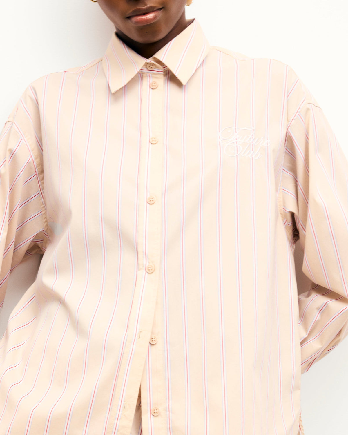 Long-Sleeved Shirt - Beige Stripes - Women