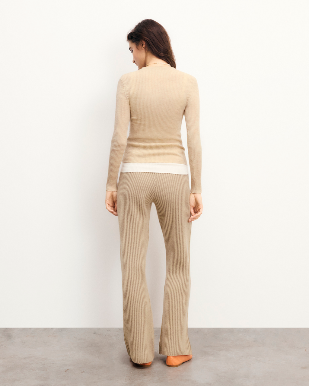 Wide Two-Tone Yarn Joggers - Beige - Women