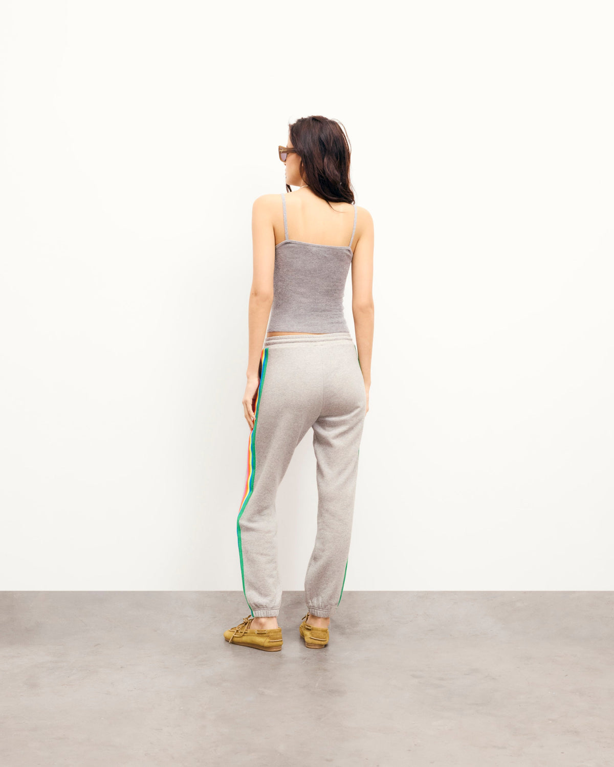 Jogging Droit Bandes Multicolores - Gris Chiné Clair - Femme