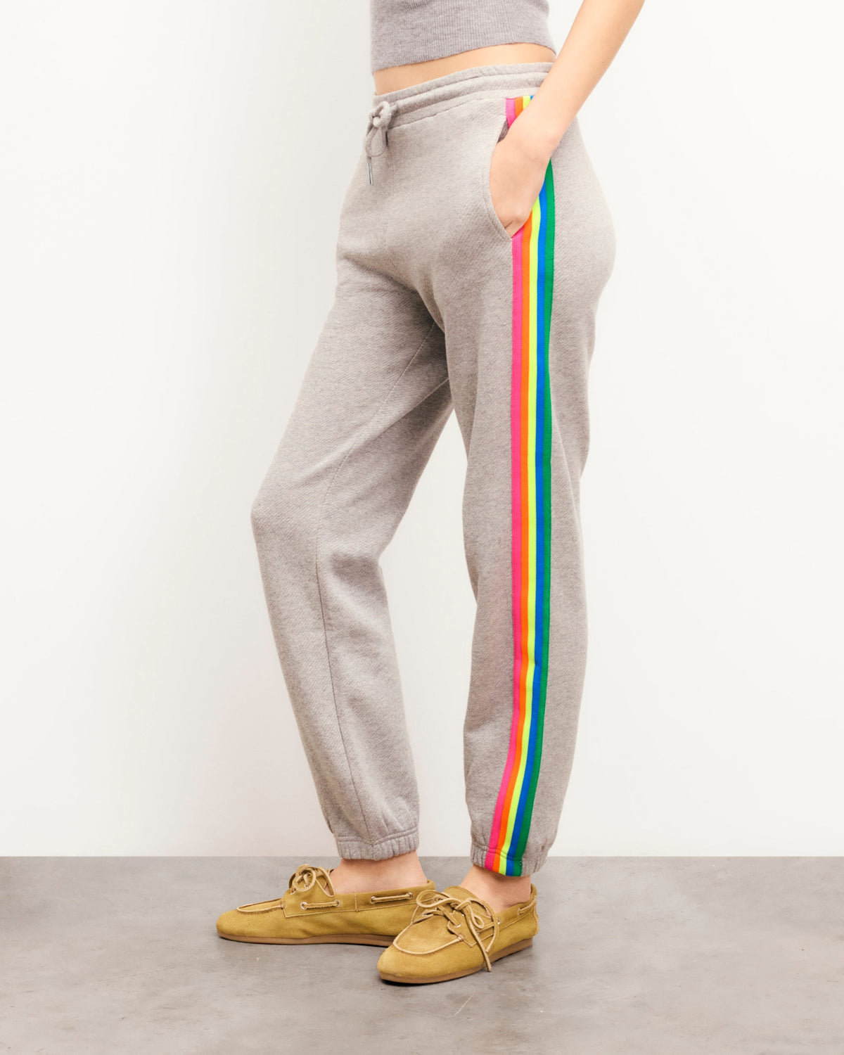 Jogging Droit Bandes Multicolores - Gris Chiné Clair - Femme