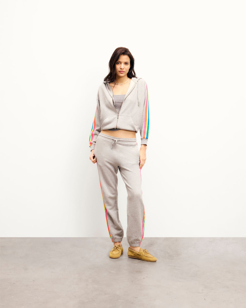 Jogging Droit Bandes Multicolores - Gris Chiné Clair - Femme