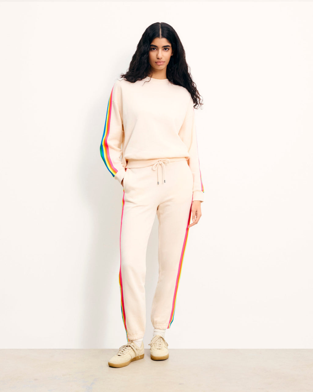 Pantaloni Da Jogging Dritti A Righe Multicolori - Sabbia - Donna