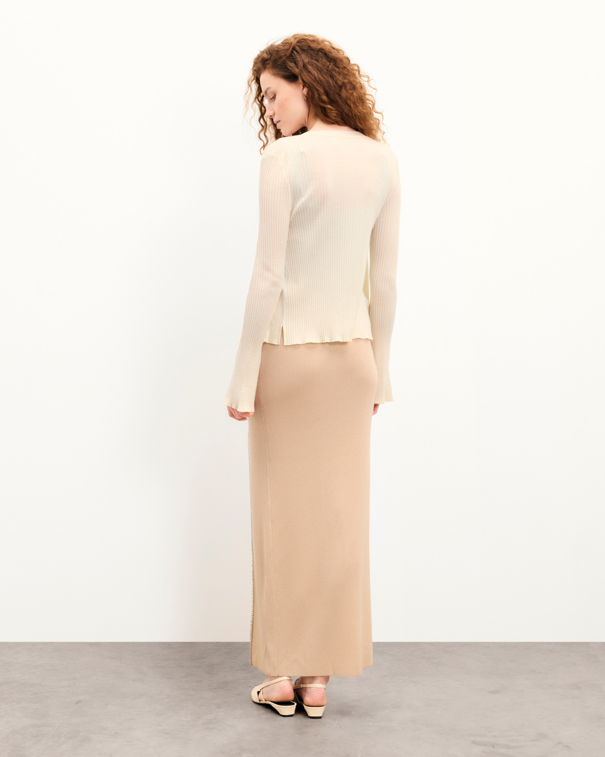 Falda Larga con Estrás - Beige Claro - Mujer