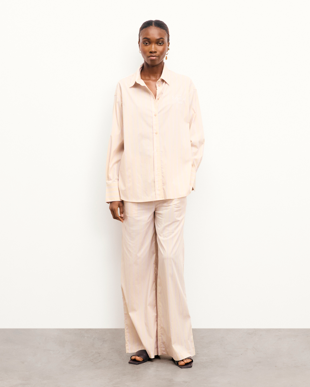 Pantalon Large - Rayures Beige - Femme