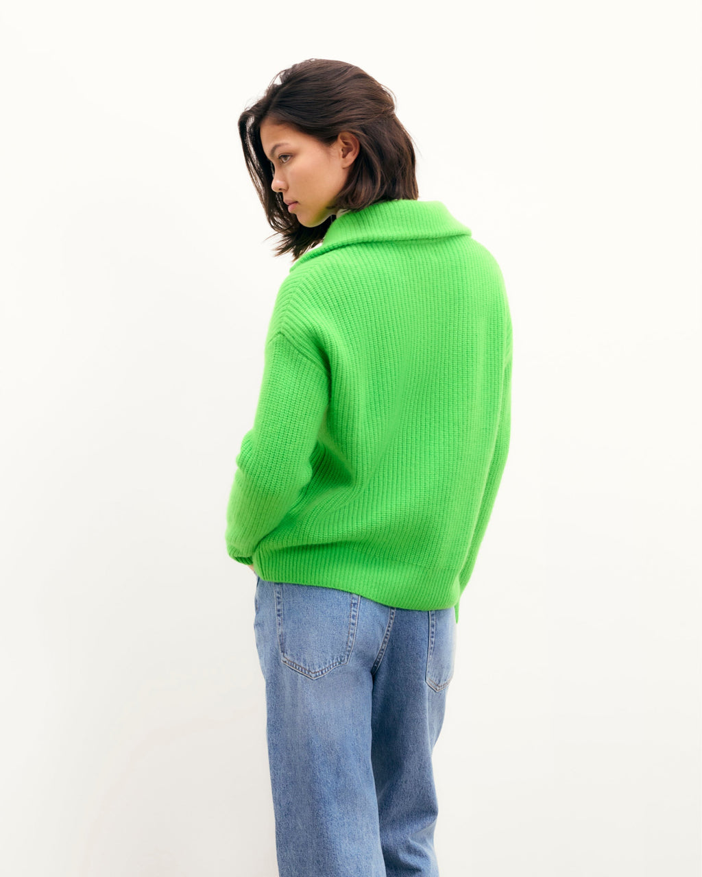 Jersey Cárdigan con Cremallera de Doble Sentido - Verde Disco - Mujer