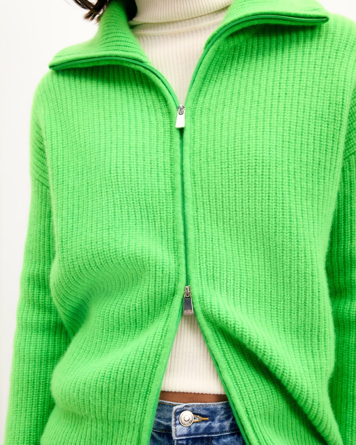 Jersey Cárdigan con Cremallera de Doble Sentido - Verde Disco - Mujer