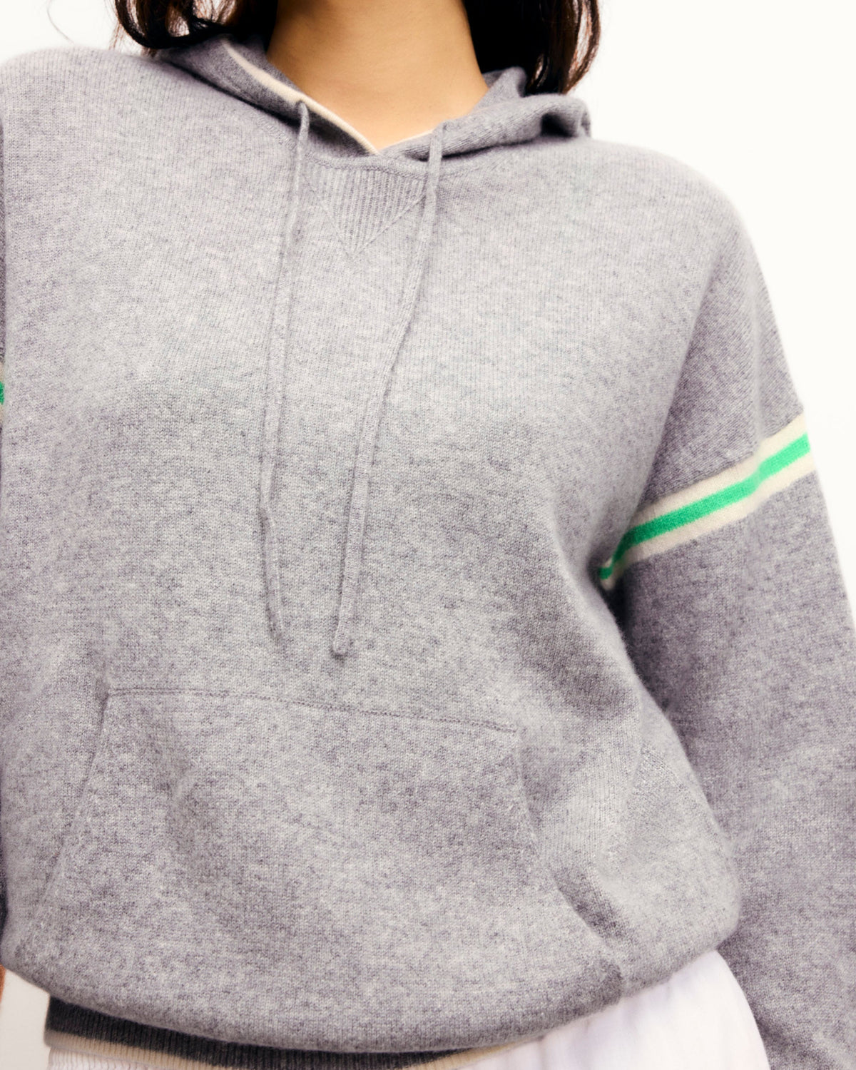 Hoodie Jumper with Sleeve Stripes - 1500 Dark Marl Grey - Women