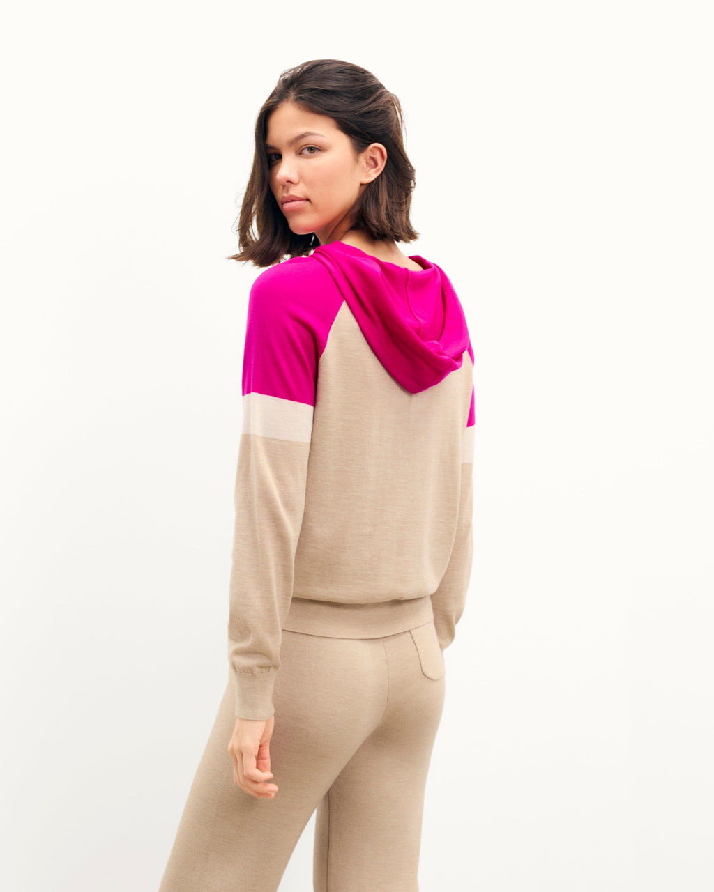 Jersey con Capucha Tricolor - Beige Jaspeado - Mujer