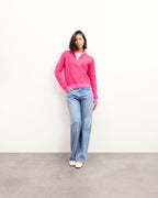 Pull Col Camionneur Fils Bicolores - Passion Red - Femme