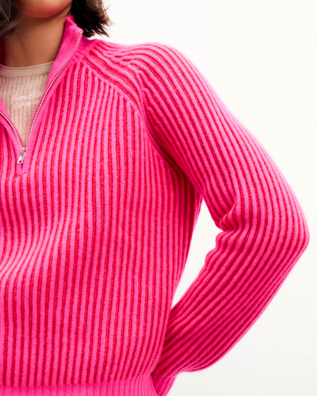 Pull Col Camionneur Fils Bicolores - Passion Red - Femme