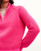 Pull Col Camionneur Fils Bicolores - Passion Red - Femme