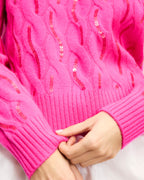 Pull Col Montant Torsades Et Strass - Passion Pink - Femme