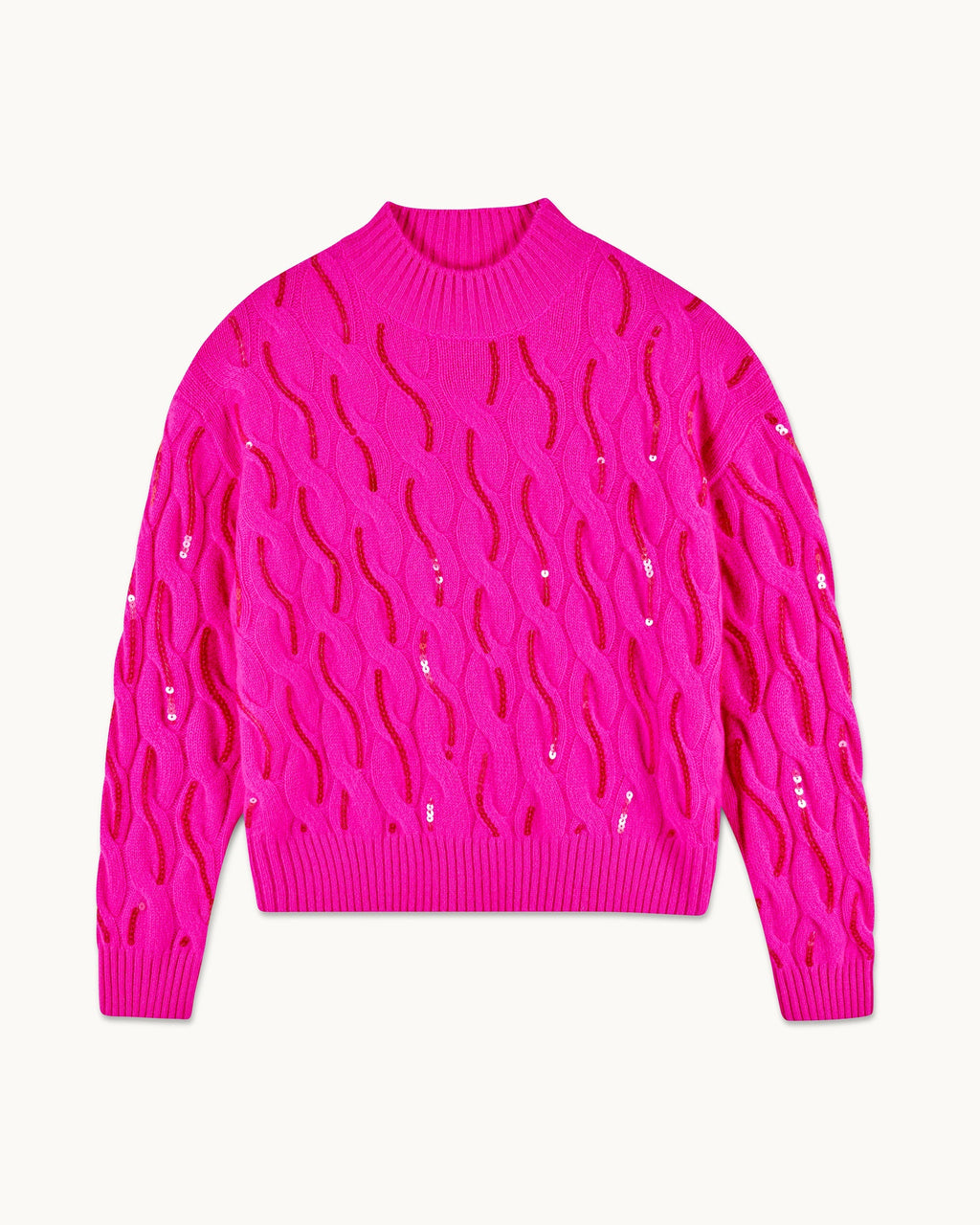 Pull Col Montant Torsades Et Strass - Passion Pink - Femme