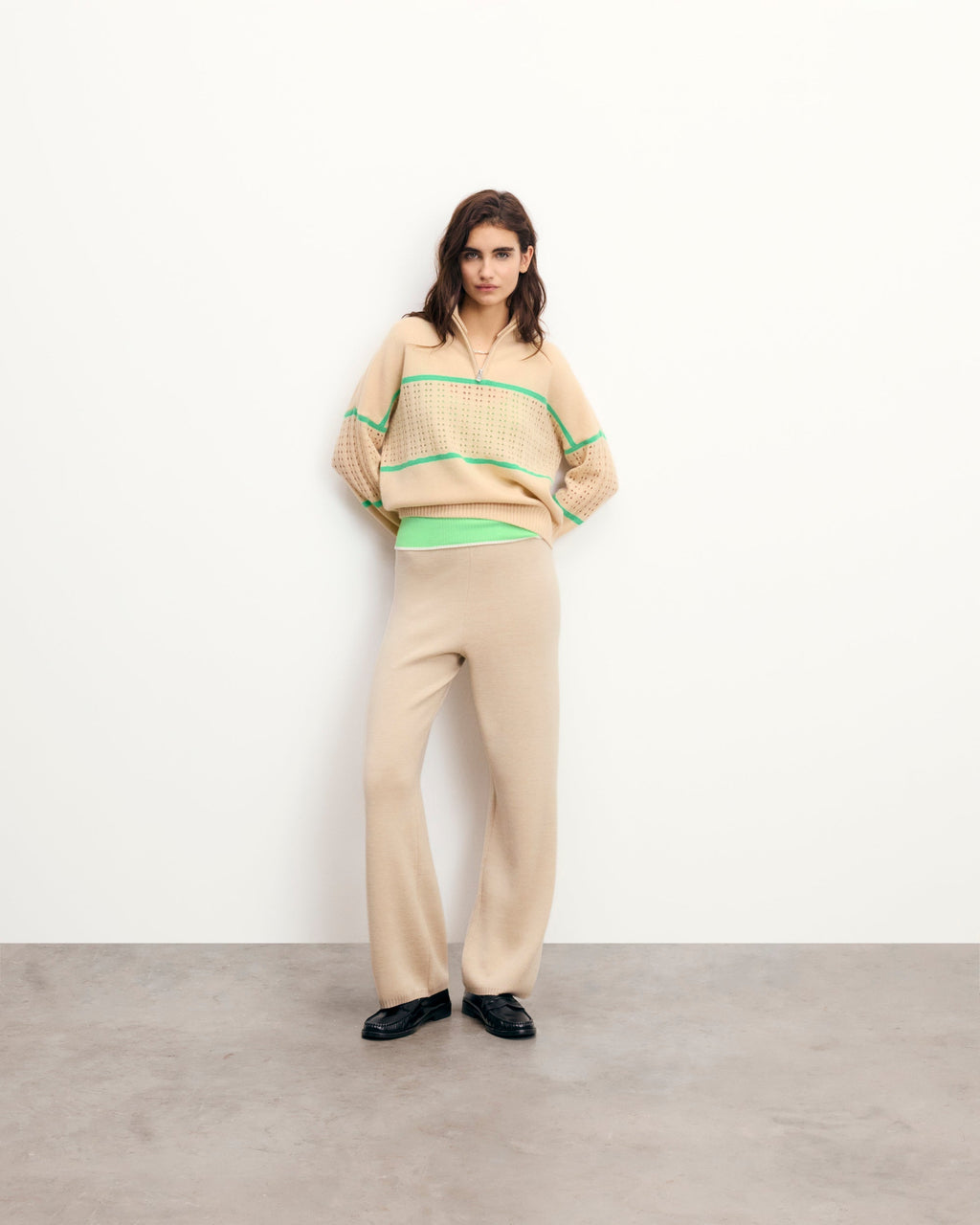 Jersey de cuello camionero de ganchillo - Beige claro - Mujer