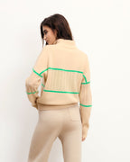 Jersey de cuello camionero de ganchillo - Beige claro - Mujer