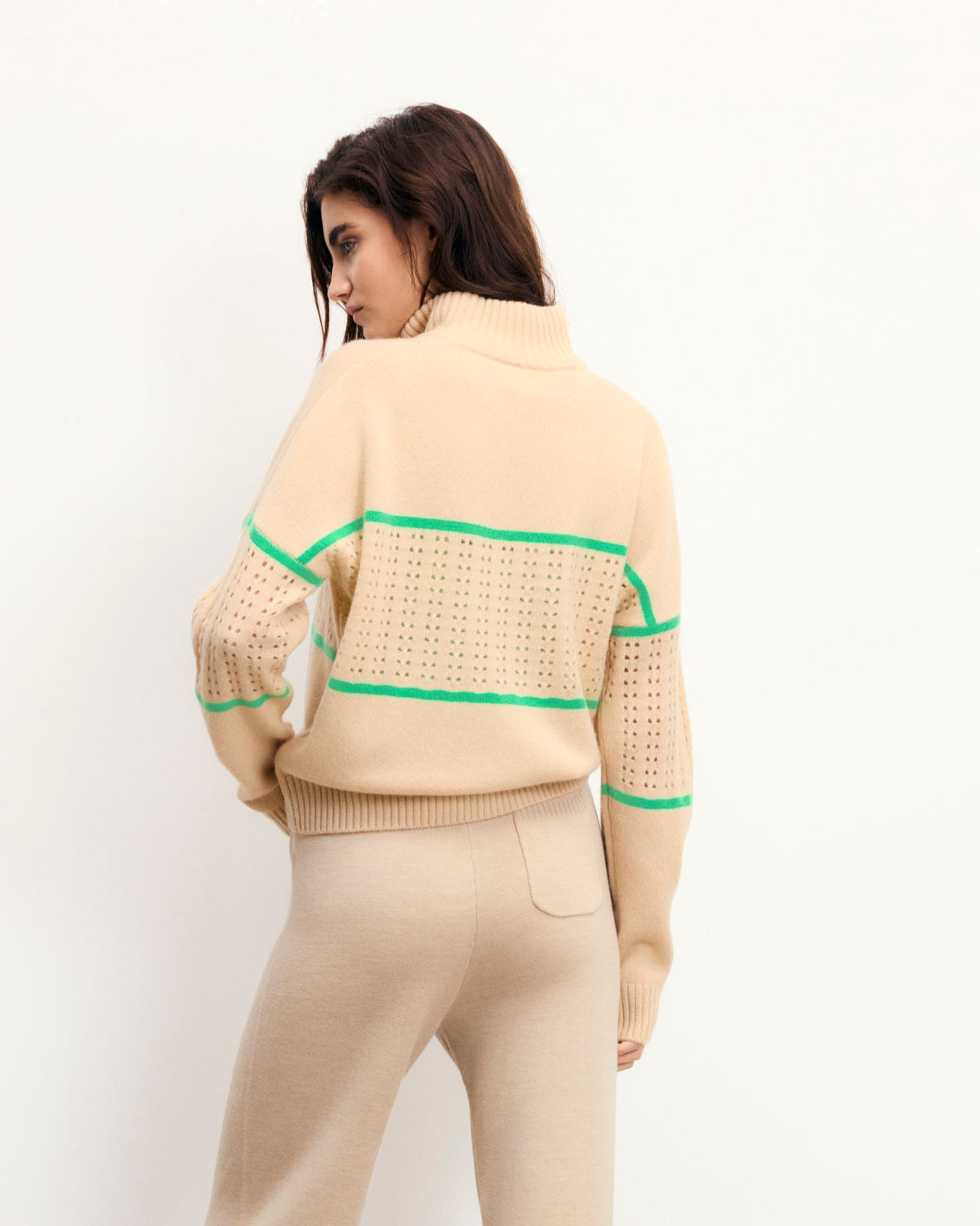 Jersey de cuello camionero de ganchillo - Beige claro - Mujer