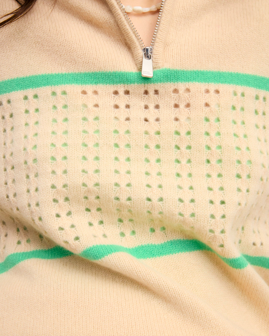 Jersey de cuello camionero de ganchillo - Beige claro - Mujer