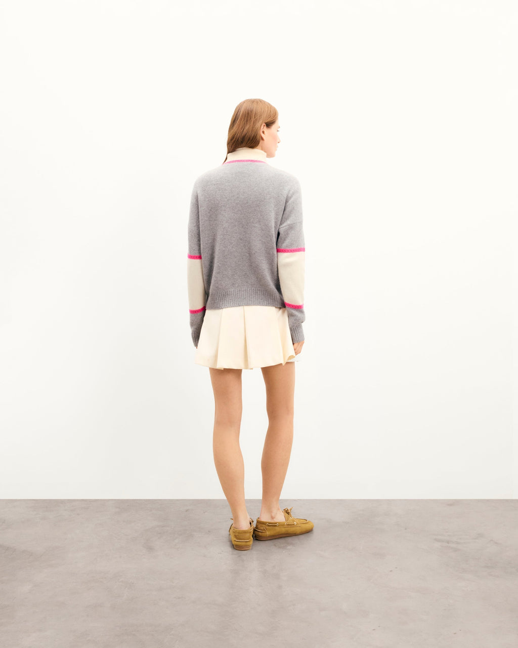 Crochet Trucker-Collar Jumper - 1500 Dark Mottled Grey - Women