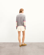 Crochet Trucker-Collar Jumper - 1500 Dark Mottled Grey - Women