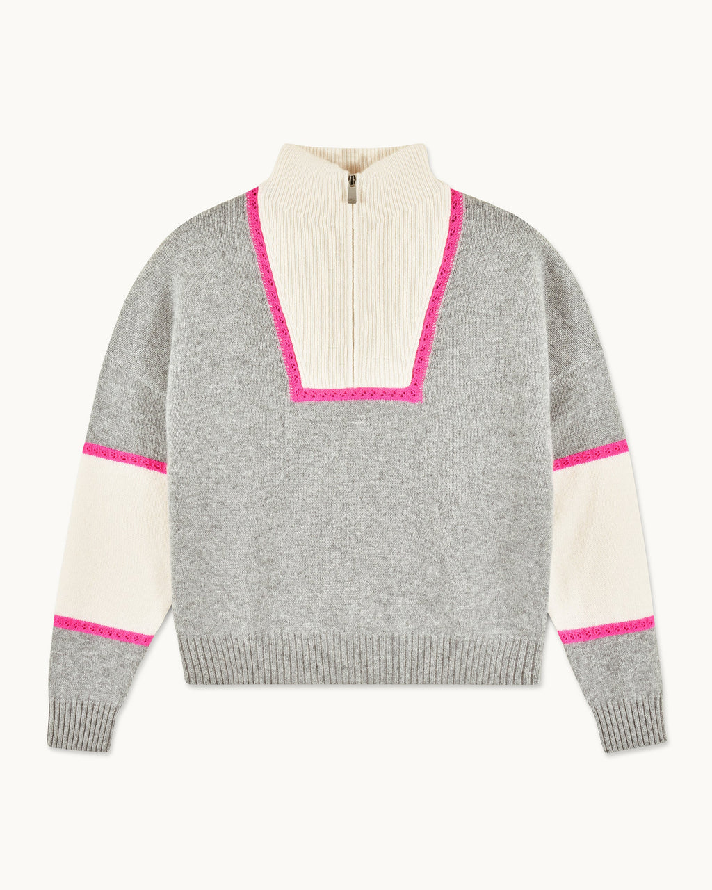 Crochet Trucker-Collar Jumper - 1500 Dark Mottled Grey - Women